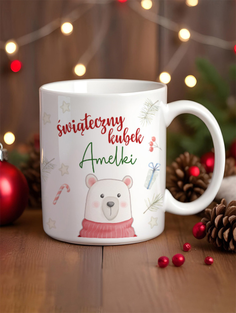 kubek świąteczny z misiem personalizowany kubek świąteczny z misiem personalizowany
